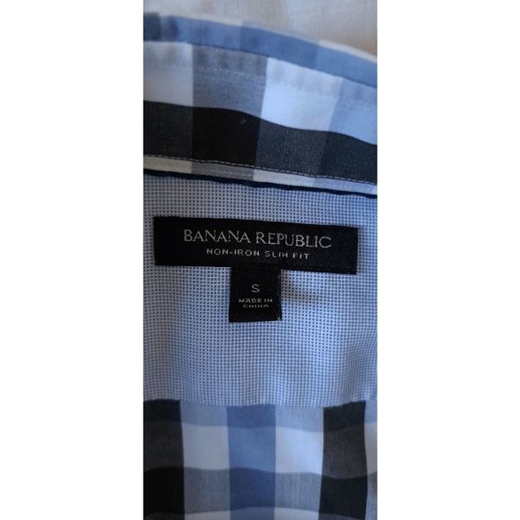 Banana Republic Blue Plaid Non Iron Slim Fit Men's Size S Casual Career - Picture 7 of 10